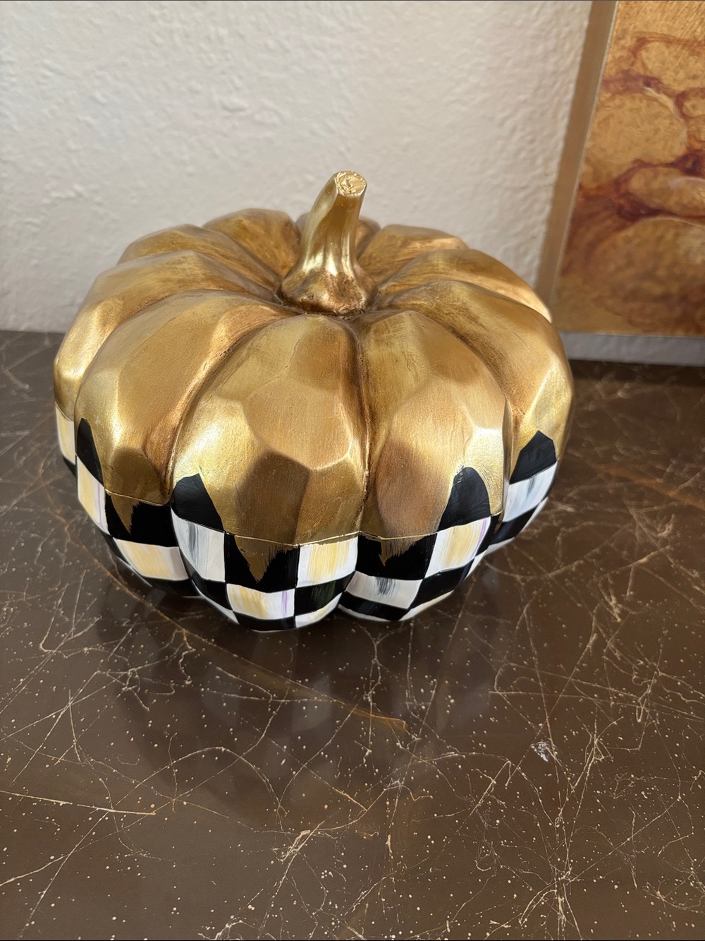 Decorative Gold Checkerboard Pumpkin
